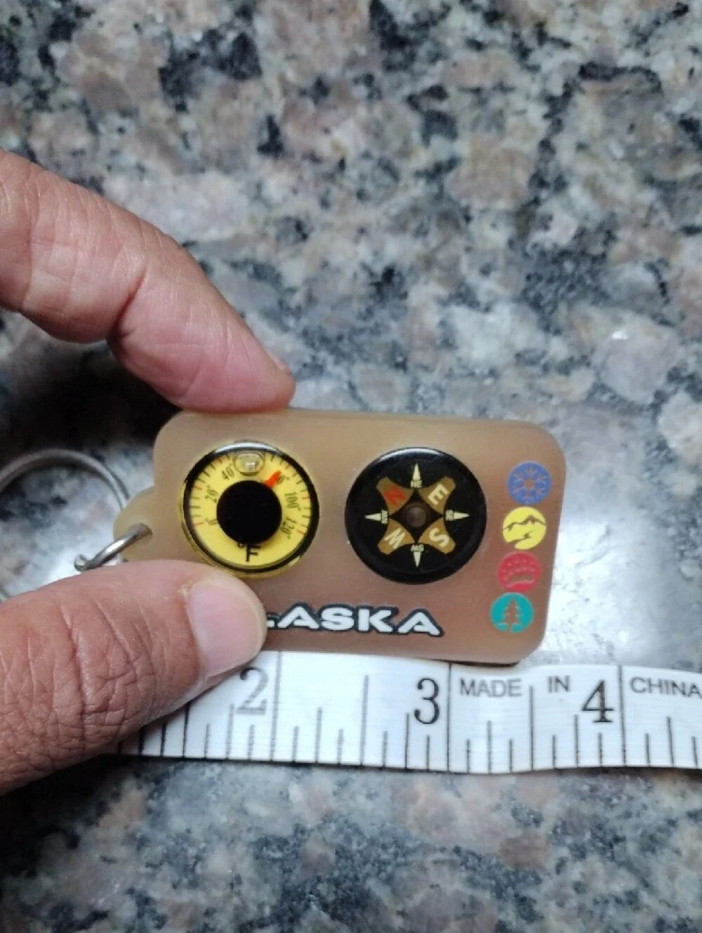 Alaska Keychain Thermometer Compass - Brown like new approx length 3.5